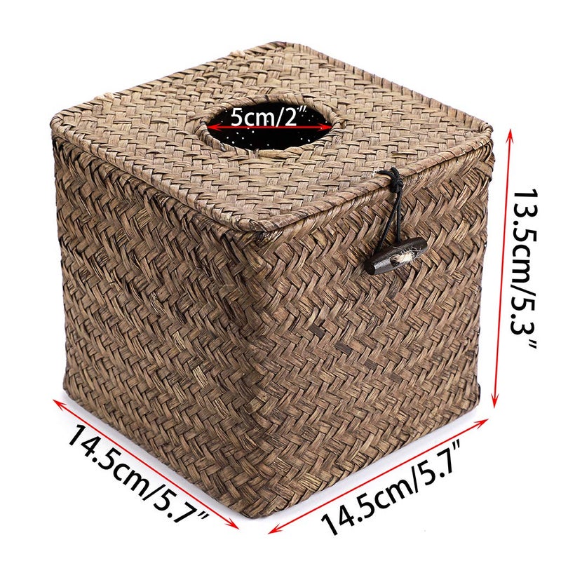 Sumnacon Tissue Box Cover Square Seagrass Tissue Box with Lid, Woven Tissue Box Holder Rustic Cube Tissue Cover for Bathroom Toilet Bedroom Living Room Kitchen Table Desk Office Car, Coffee - Image 3